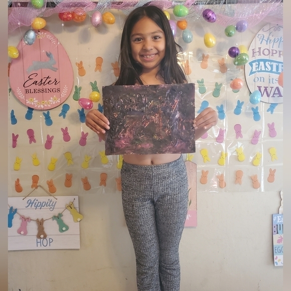 Hand Crafted Thank you Painting 8"x 10" on white upcycled canvas Blue Floral Art - Picture 12 of 12